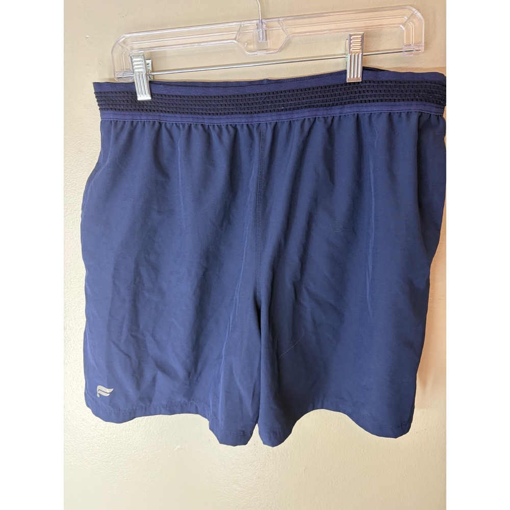 Fabletics Mens Navy Blue Athletic Training Shorts Mesh Waistband Reflective Logo